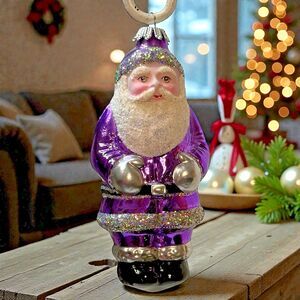 Kugel Glass Christmas Ornament Germany Purple Suit Santa Claus K In Circle